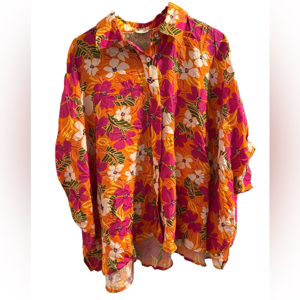 ENTRO BEACH BREEZE BLOSSOMS SHIRT - EUC